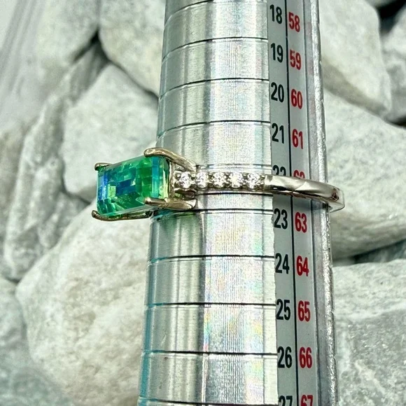 Peacock Quartz Emerald Cut Ring 1.4CTW Platinum Over 925 Sz 10 - Picture 13 of 17